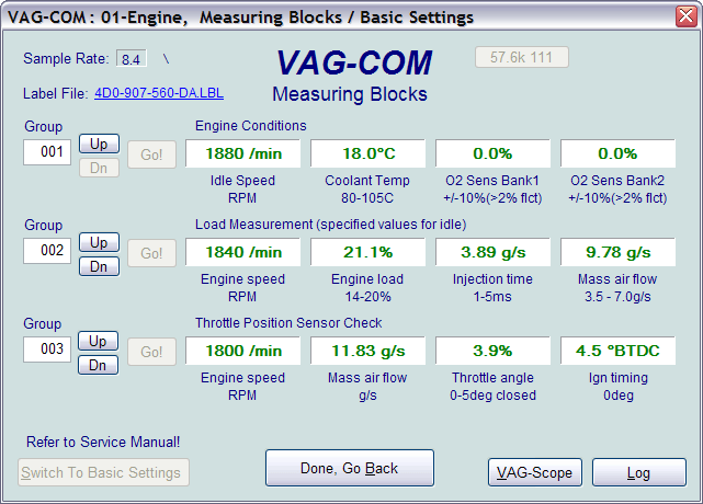 vcds list of engine measuring blocks g450