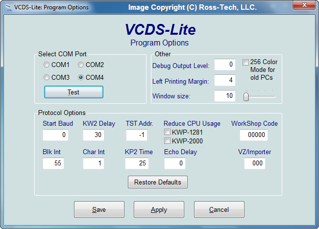 Ross-Tech: VCDS-Lite Manual: Program Options