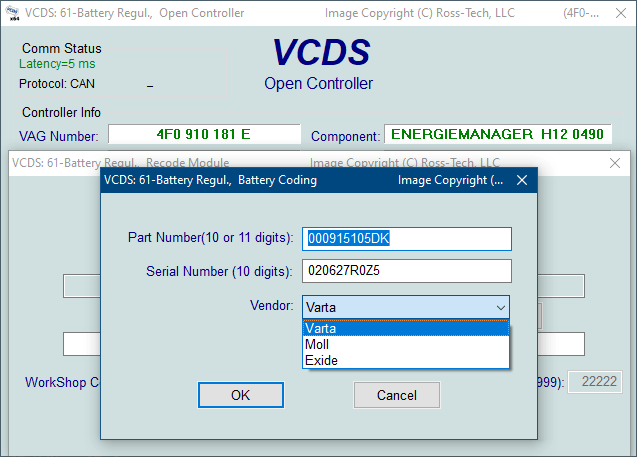 vcds battery coding